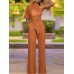 High Waist Solid Pocket Asymmetrical One Shoulder Jumpsuit