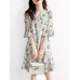 Flower Print Bell Sleeve Crew Neck Keyhole Back Dress