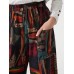 Vintage Print Dual Pocket Elastic Waist Pants For Women