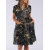 Cotton Plant Print Button Pocket Short Sleeve Midi Dress