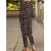 Leopard Print Pocket Tie Long Sleeve Elastic Waist Two Pieces Set