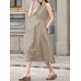 Solid Sleeveless Pocket Crew Neck Casual Dress