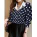 Polka Dot Contrast Color Lapel Button Long Sleeve Casual Shirt