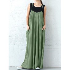 Solid Textured Adjustable Strap Pocket Casual Jumpsuit