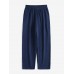 Leisure Solid Drawstring Pocket Cotton Casual Pants