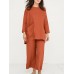 Solid Pocket Long Sleeve Wide Leg Two Pieces Suit