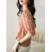 Women Random Allover Print Half Sleeve Crew Neck Blouse