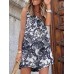 Plants Print Pocket Button Front Sleeveless V  neck Romper