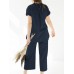 Leisure Solid Split Elastic Waist Short Sleeve Cotton Suit