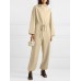 Solid Color Plain Knitted Drawstring Long Sleeve Casual Jumpsuit for Women