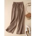 Solid Drawstring Pocket Elastic Waist Casual Pants