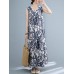 Plant Print Ruched Sleeveless Casual Maxi Cotton Dress