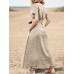 Solid Pocket Sash Short Sleeve Cotton Casual Maxi Dress