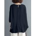 Solid Round Neck Bat Sleeve Casual Blouse