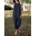 Solid Round Neck Sleeveless Irregular Hem Casual Cotton Suit