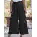 Solid Color Lace  up Wide  Legged Elastic Waist Cotton Pants