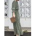 Geo Print Long Sleeve Slit Side Crew Neck Maxi Dress