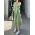 Leisure Solid Ruffle V Neck Midi Casual Dress