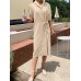 Solid Button Knotted Lapel Casual Shirt Dress