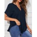 Solid V Neck Short Sleeve Loose Casual Blouse