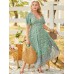 Plus Size V  neck Tribal Button Design Short Sleeves Maxi Dress