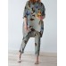 Plant Print Irregular Hem Casual Suit