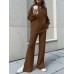 Women Turtleneck Solid Color Ankle Length Zipper Elastic Waist Two  Piece Sets