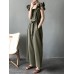 Solid Ruffle Sleeve Pocket Square Collar Wide Leg Jumpsuit