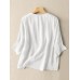 Solid Crew Neck Casual Women 3 4 Sleeve Blouse